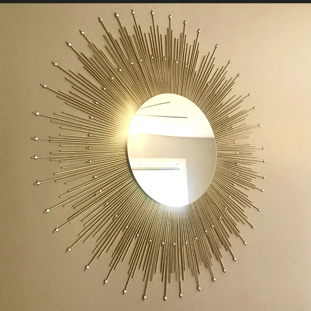 35" Gold Sunburst Mirror with Gems Home Decor Decorative Wall Mirror